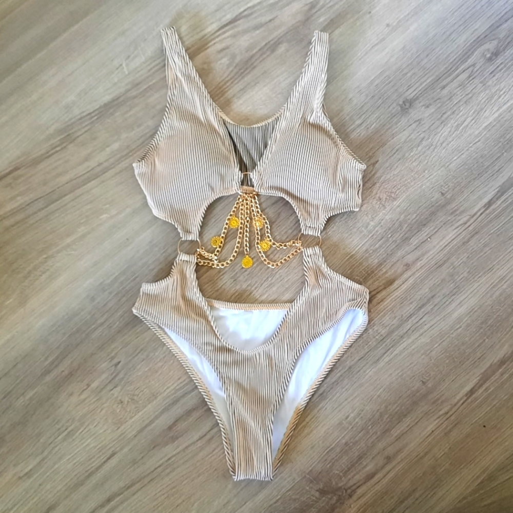 Custom One piece cut-out sexy swimsuit with chain